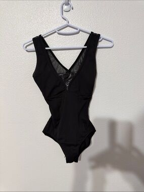 Capezio Black V-Neck Mesh-Panel Dance Bodysuit
